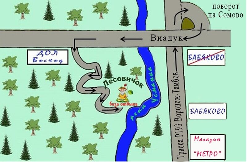 Схема проезда по трассе Воронеж-Тамбов | Лесовичок, Воронежская область