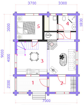 Коттедж 6-местный план 1 этажа