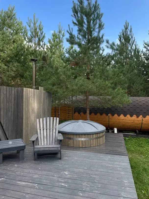 Баня-бочка для гостей коттеджа A-frame Grey — Коттеджный комплекс «Ёlki», Слободской район